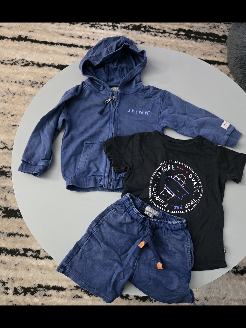 srsmn® Kids Navy Hoodie, Shorts & Black Graphic Tee Set
